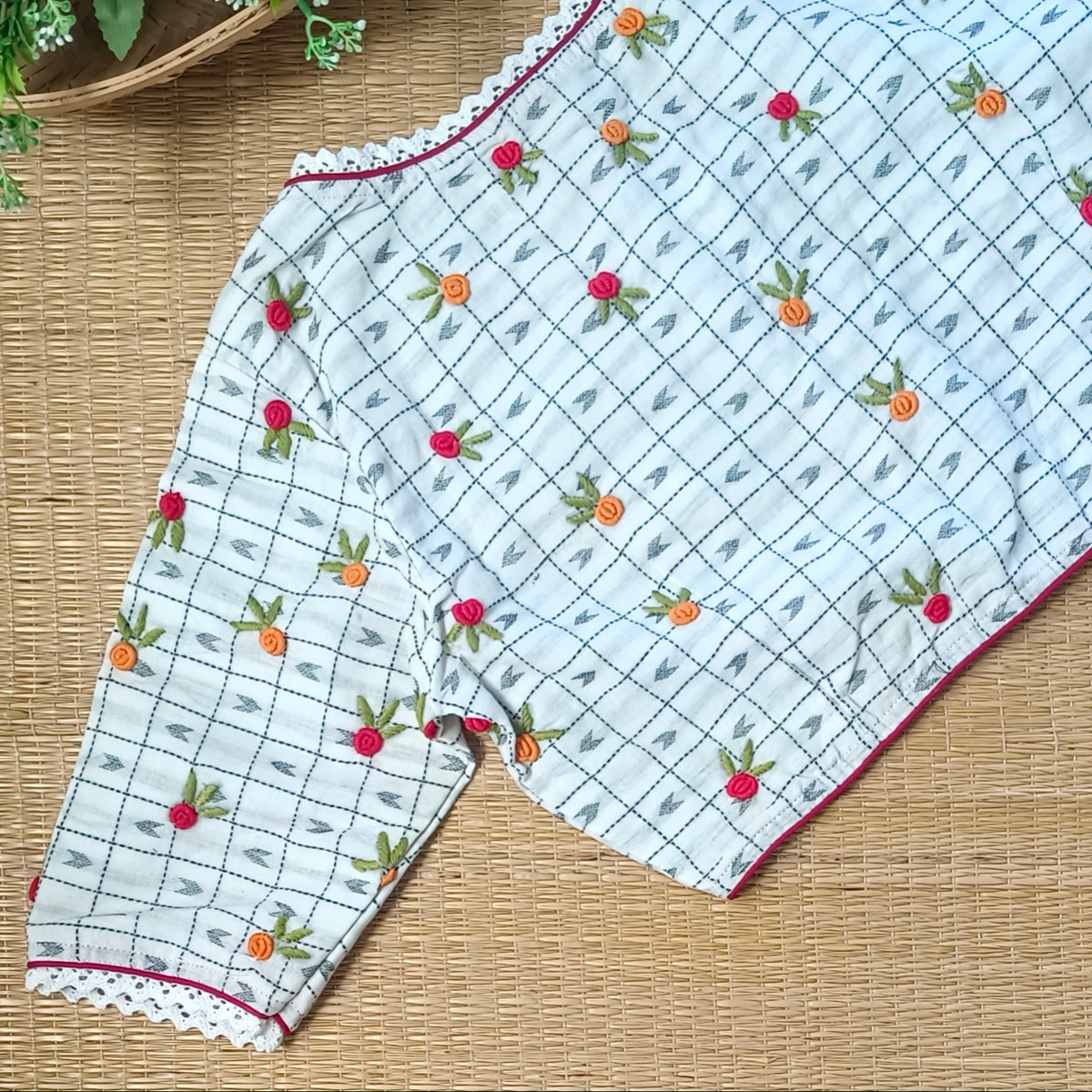 White Jamdani Hand Embroidery Blouse