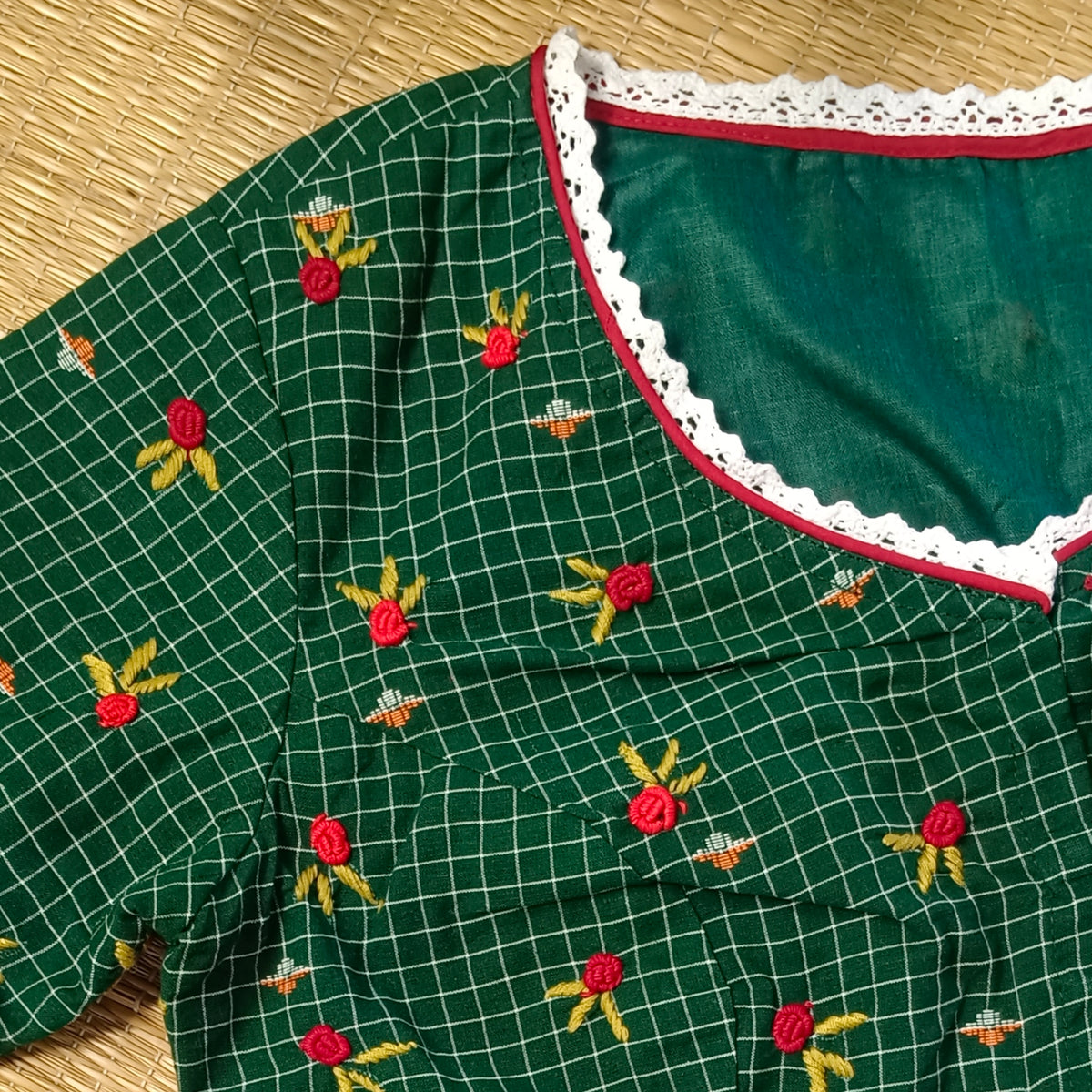 Bottle Green Jamdani Hand Embroidery Blouse