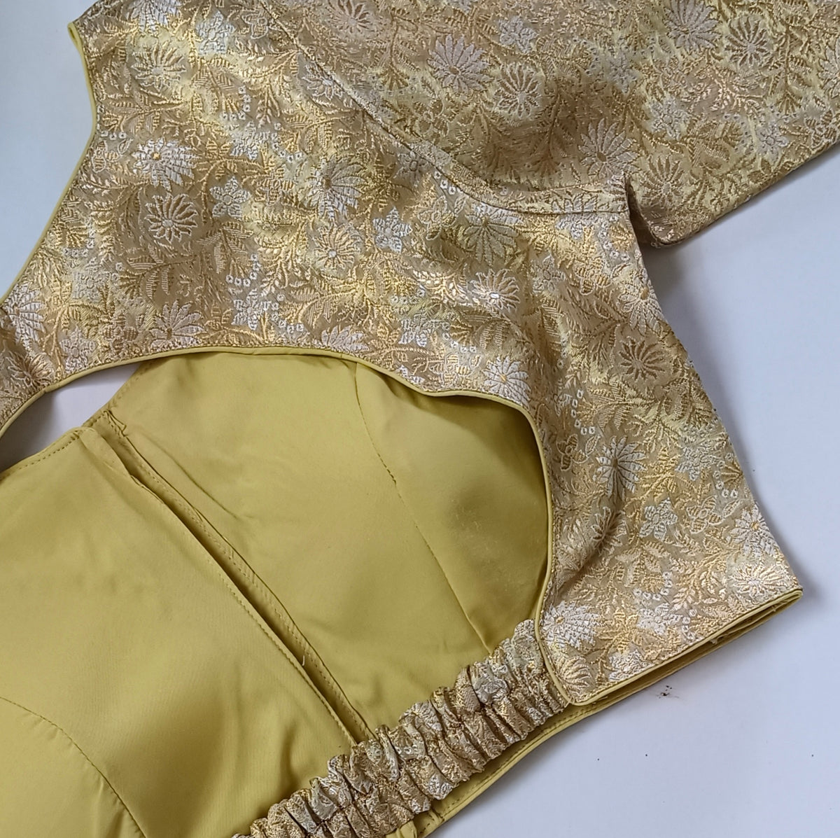 Pastel Pista Golden Back Elastic Brocade Blouse