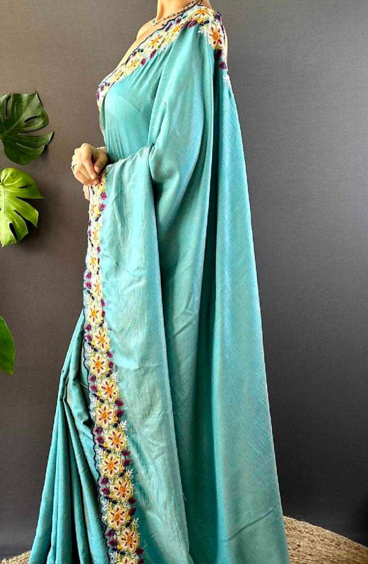 Dark Powder Blue Semi Silk Saree