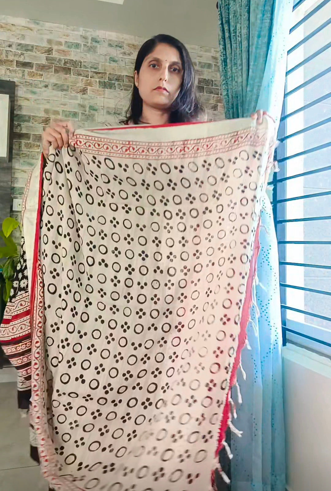 Black Ajrak hand block printed Saree