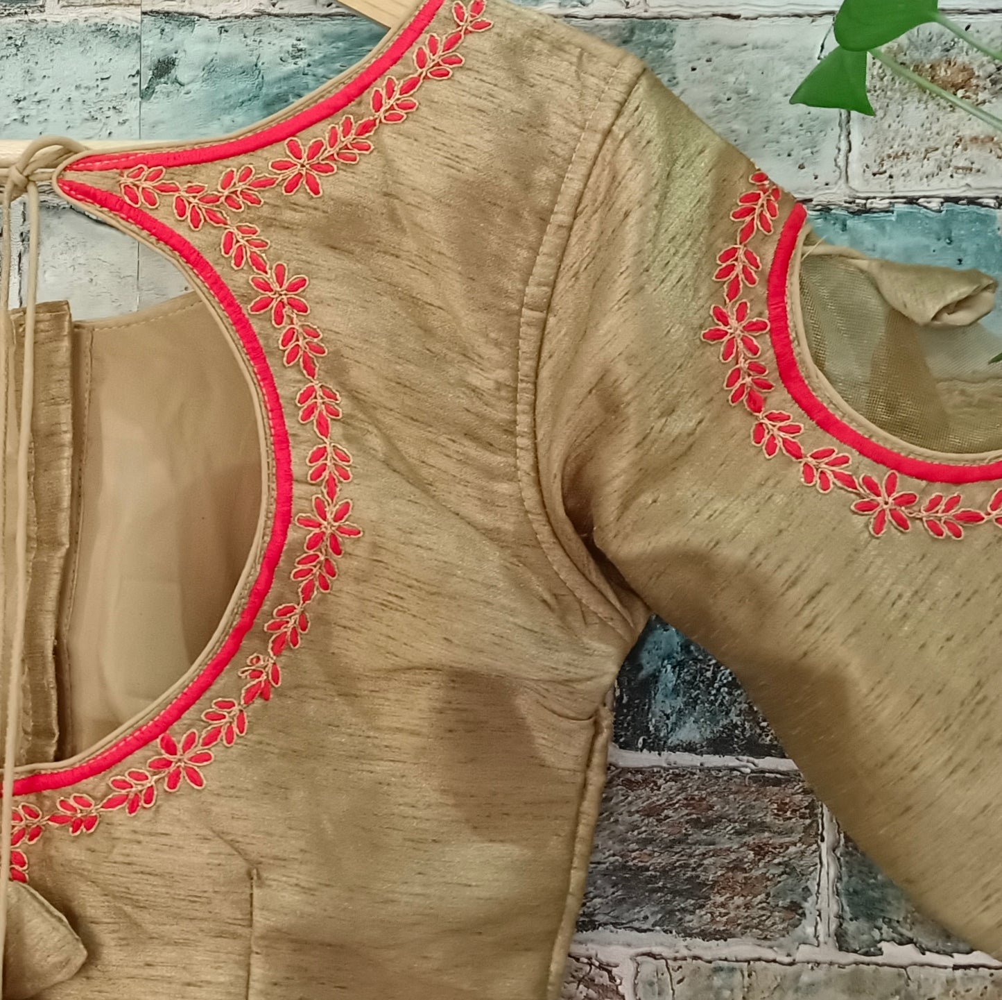 Golden with Red Embroidery Blouse